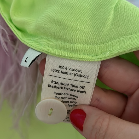 Sleeper Lime Green Pajama Set with Pink Feather Trim - Picture 5 of 8